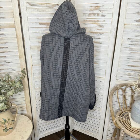 HABITAT Women's L Double Face Windowpane Relaxed Jacket Artsy Lagenlook Gray Blk - Picture 4 of 16